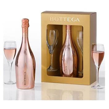 Bottega Rose Gold gift pack with two glasses